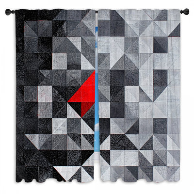 Rideaux de fenêtre à motif quadrillé abstrait Mid-Century moderne - 2 panneaux