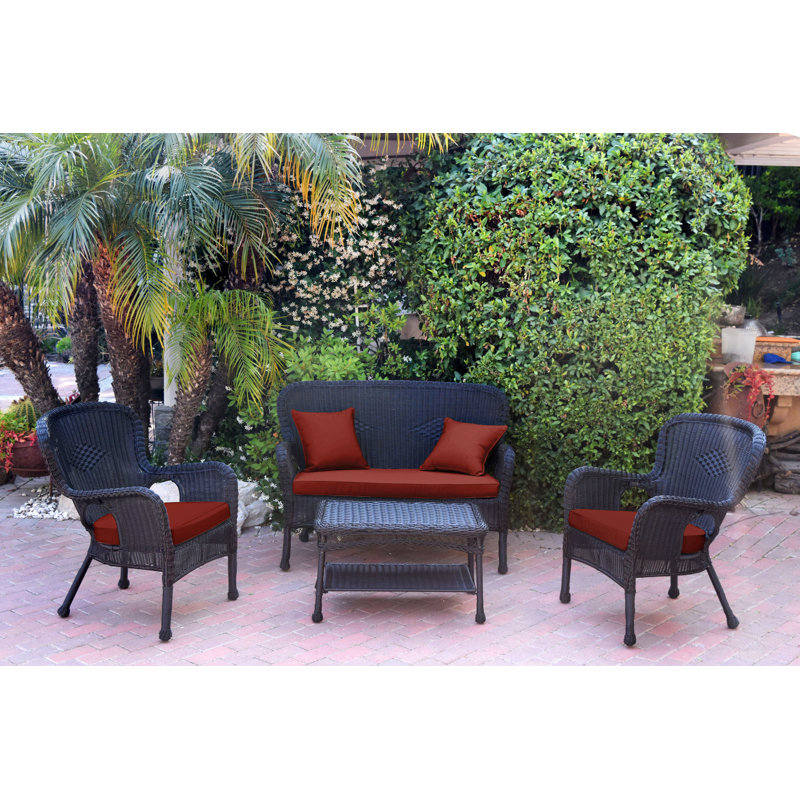 Bellas 4 Piece Sofa Set with Cushions, Red Orange, Black