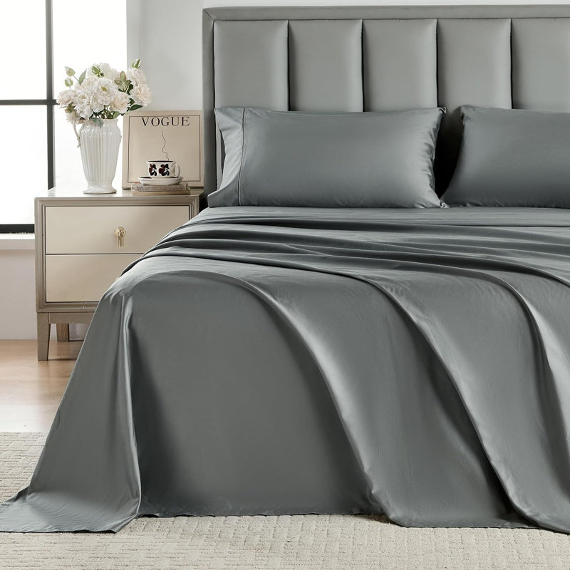 Ensemble de draps 100% coton 400 fils, Ensemble de draps pour très grand lit avec 2 taie, Gris