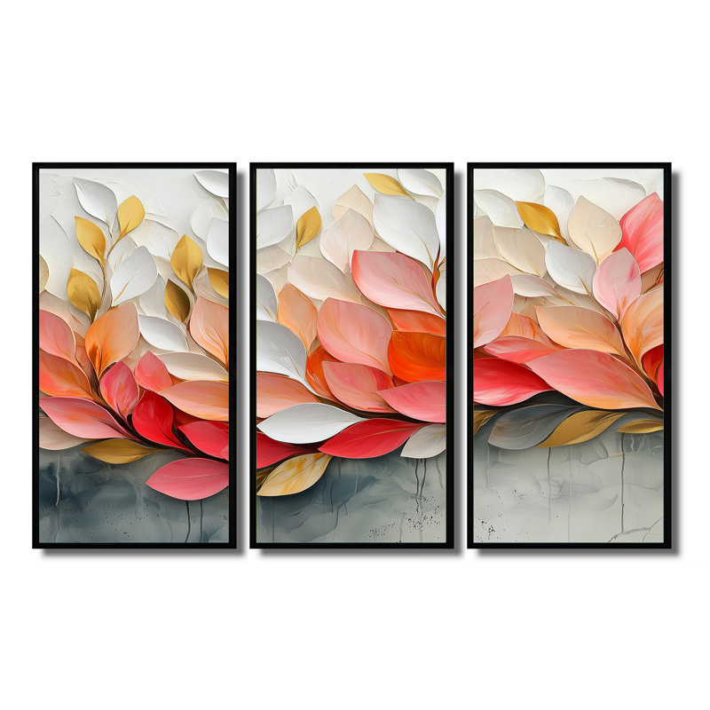 Velours rose nature pétale dans le vent - fleurs grand art mural - 3 panneaux, H 28 po x l 36 po, Noir