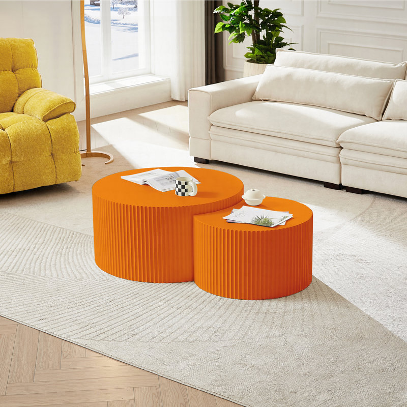 Nesting coffee table,Cocktail tables,Living room tables with Vertical Stripe Design, 15.75" H x 31.5" L x 31.5" W, Beige 1