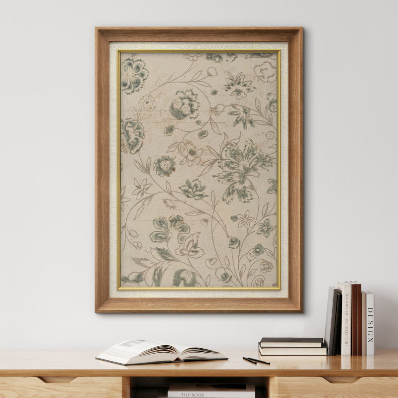 Abstrait botanique rétro fleur verte, illustration rustique moderne salon photos, impression numérique sur toile giclée encadrée