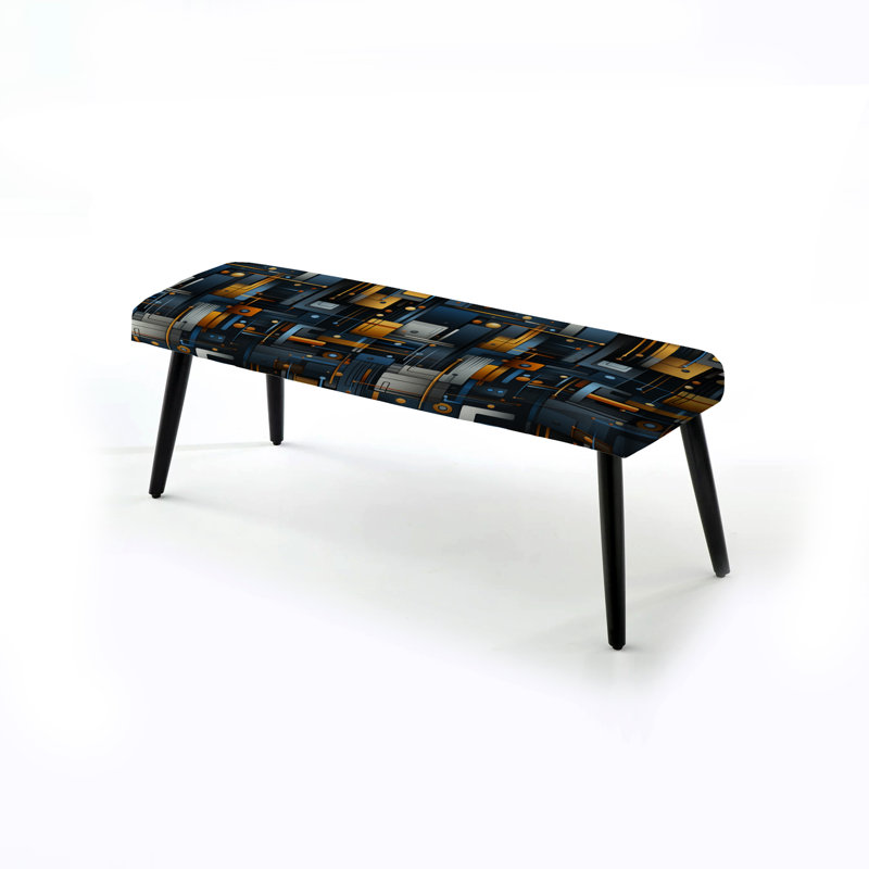 Banc industriel rembourré noir avec lignes géométriques dorées Melody