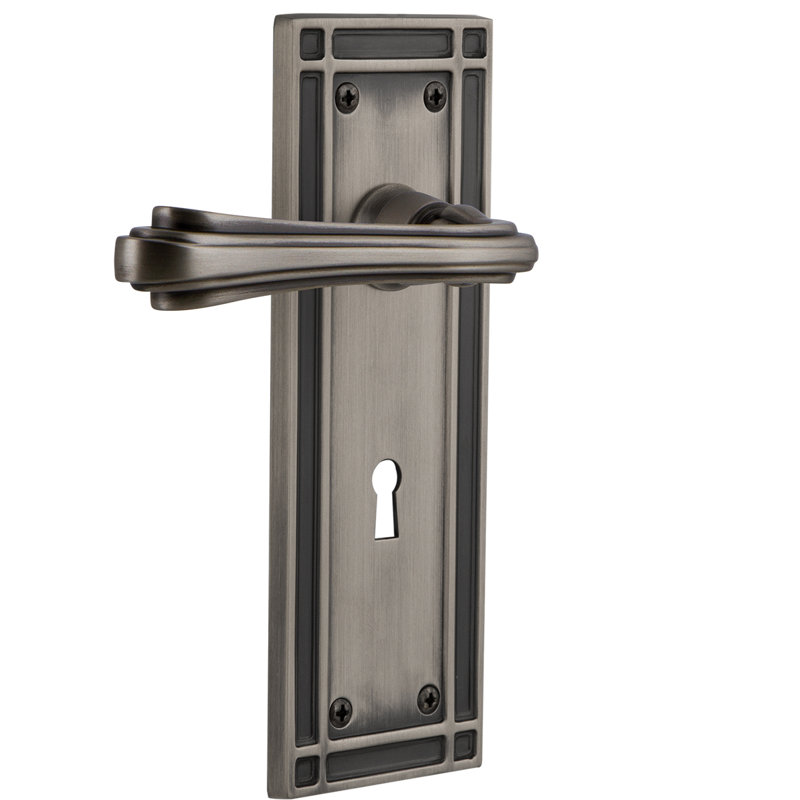 Nostalgic Warehouse Mission Plate Privacy (Bed & Bath) with Decorative Keyhole and Fleur Lever, Antique Pewter, 2.75"