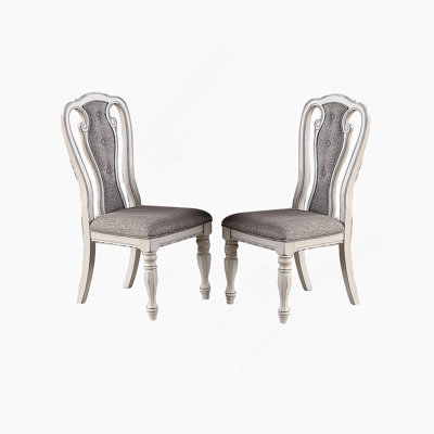 Chaise de salle à manger rembourrée en tissu gris clair, blanc rétro, ensemble de 2