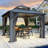 Aluminum Patio Gazebo - Galvanized Steel Hardtop Gazebo with Curtains & Netting-108467017