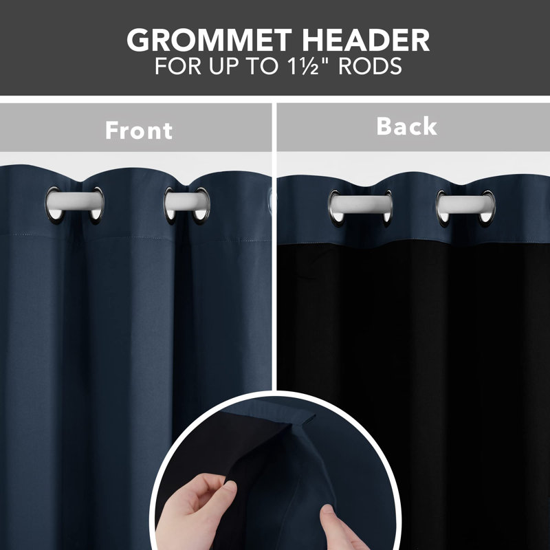 100 Percent Blackout with Liner Grommet Curtain Panel (Set of 4), 42" W x 63" L, Navy Blue