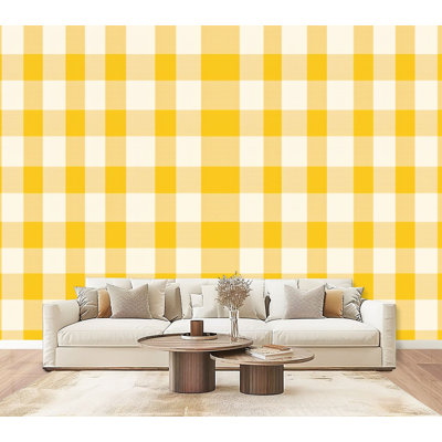 Papier peint adhésif rayé jaune et blanc en tissu à rayures H 69 po x l 96 po, papier peint adhésif amovible pour chambre à coucher, bureau à domicile