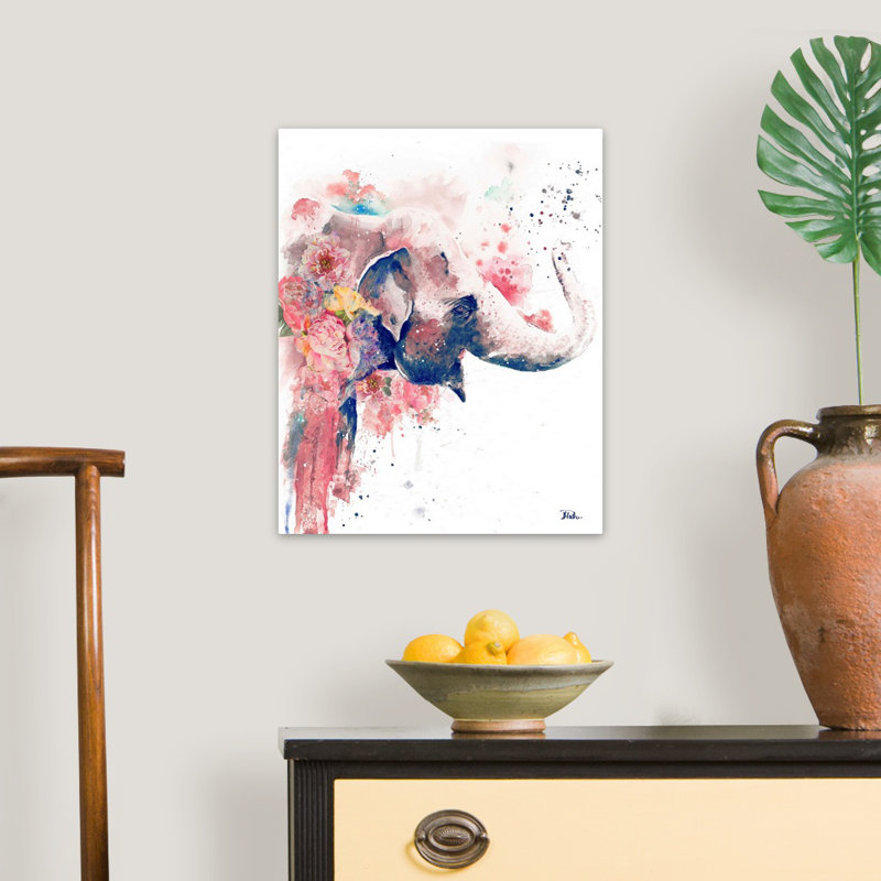 «Floral Water Elephant» par Patricia Pinto, reproduction d'art sur toile, Toile tendue, H 20 po x l 16 po x P 1,25 po