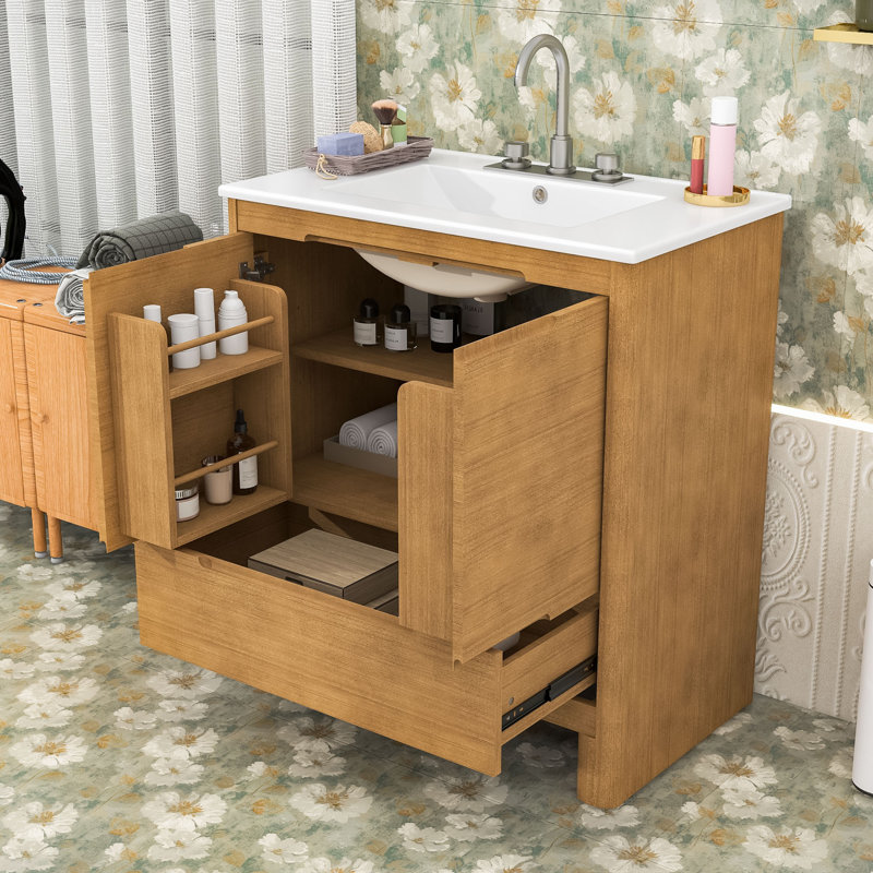 Système de meuble-lavabo élégant avec solutions de rangement spacieuses, Naturel