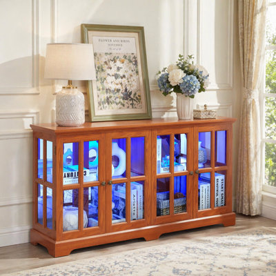 Antique-Style LED Curio Display Cabinet with Glass Doors, Adjustable Shelves, and Reinforced Base for Home or Office Collectibles