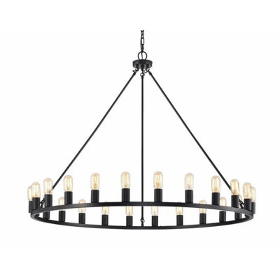 Lustre en roue de chariot 24 lumières - 48 po - noir mat