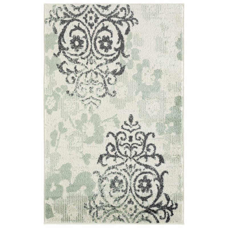 Agathla Ivory/Green/Black Area Rug, Rectangle 3' x 5'