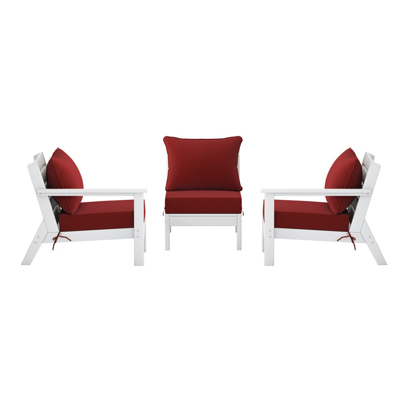 3-Piece Deep Seating Set With Cushions, White, Red