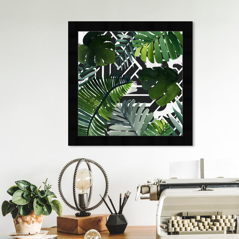 «Botanical Green Leaves Floral», impression encadrée, Cadre noir, H 14 po x l 14 po