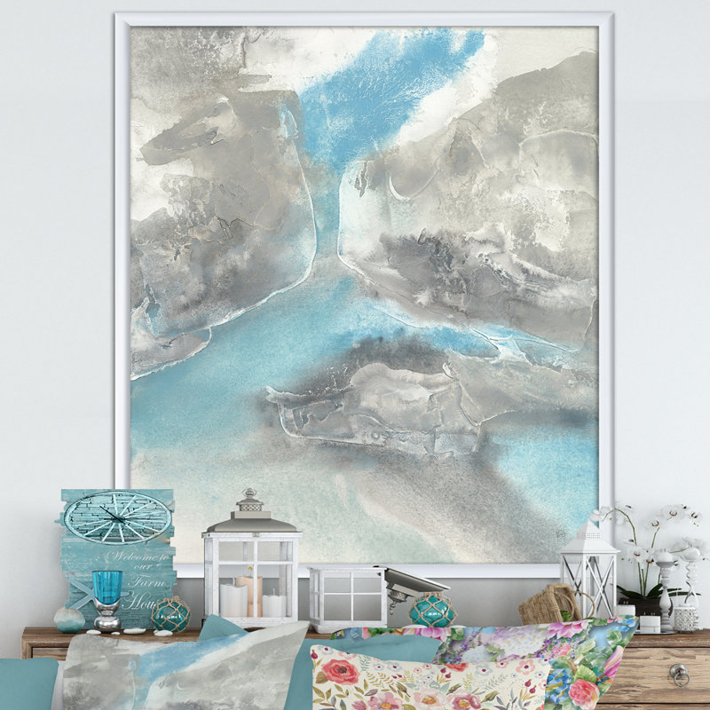 «Watercolor Minimal Blue Tones II», reproduction d'art sur toile, H 20 po x l 12 po x P 1po, Cadre blanc