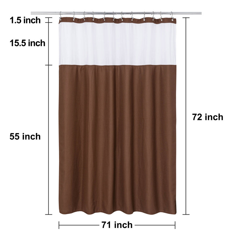 Rideau de douche Waffle Weave avec doublure à encliqueter, 12 crochets inclus, H 72 po x l 71 po, Brun