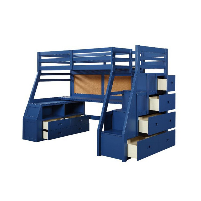 Lit mezzanine simple 9 tiroirs avec tablettes