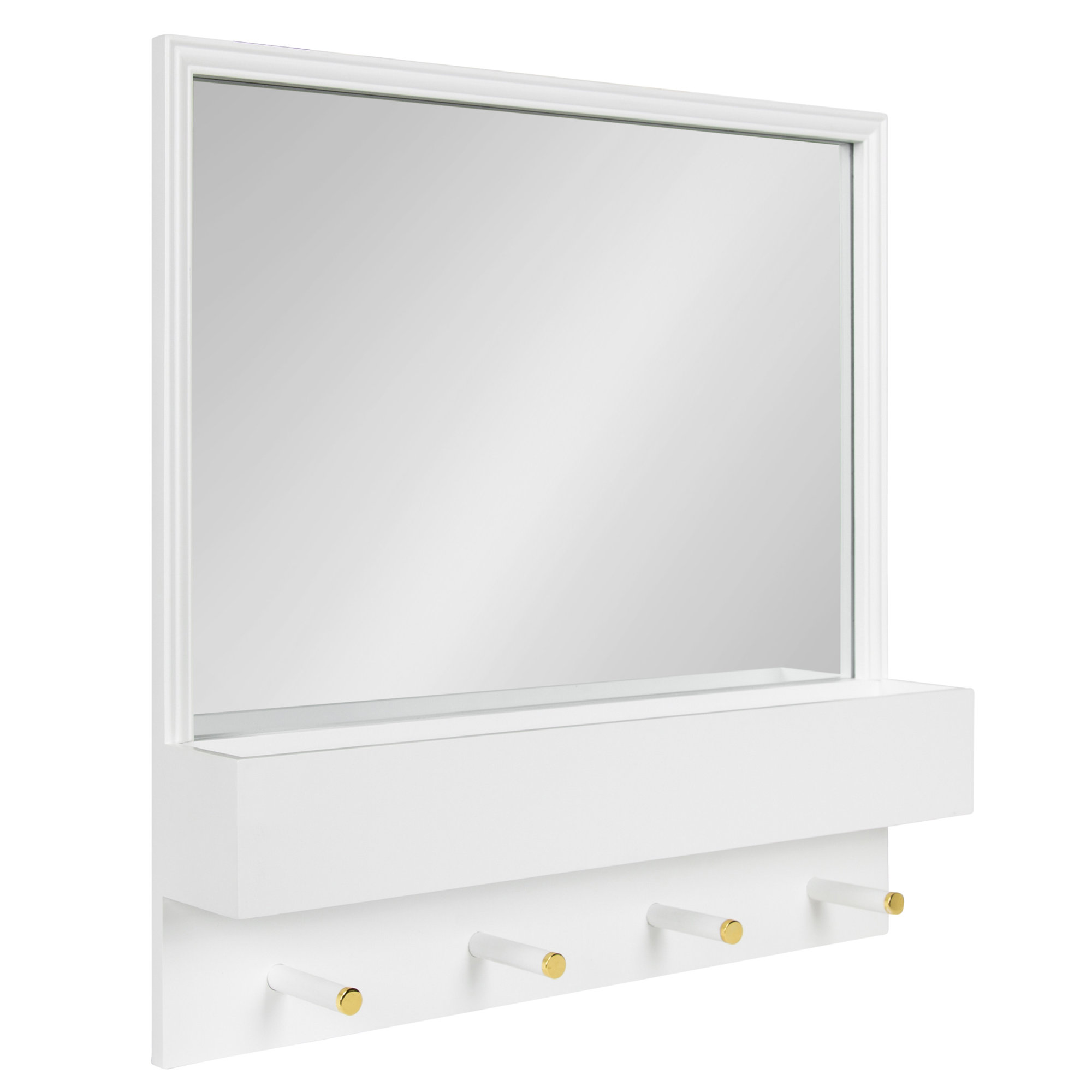 Medici Flat Wall Mirror with Shelves, 24" x 24", White