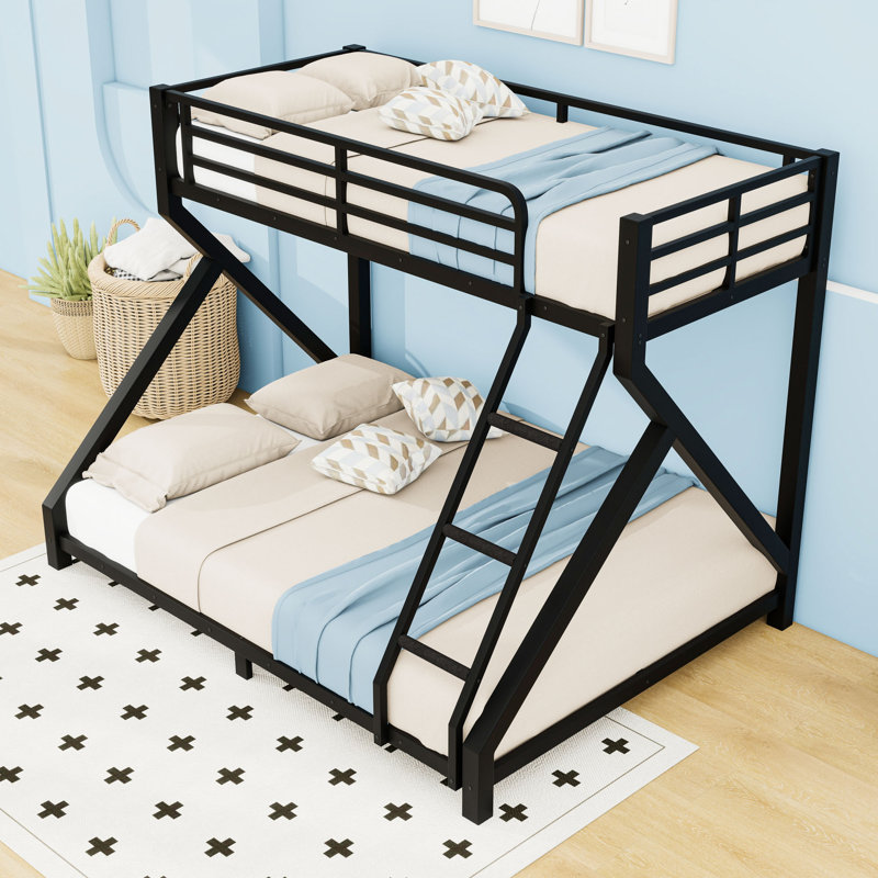Metal Bunk Bed with Ladder and Guardrails, Twin Over Full