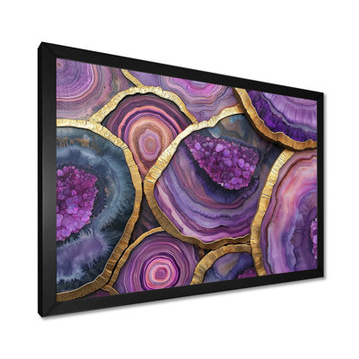 Cristaux mauves et énergie en bois II - cristaux, art mural encadré