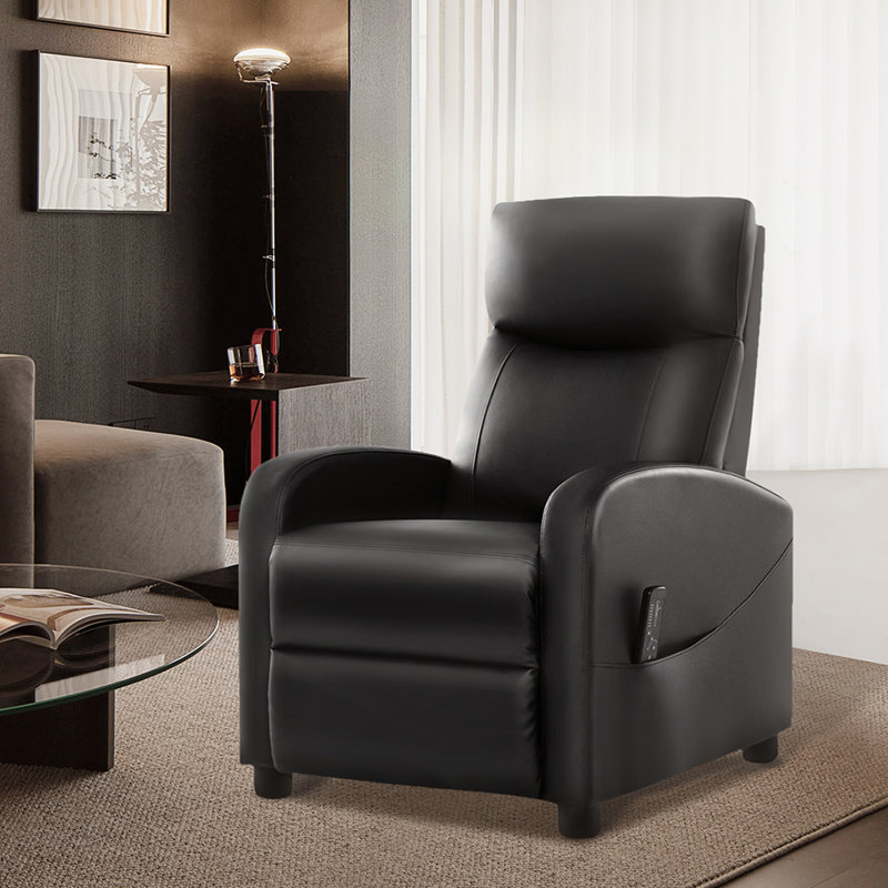 25.2" W Compact Ergonomic Massage Push-Back Recliner, Black