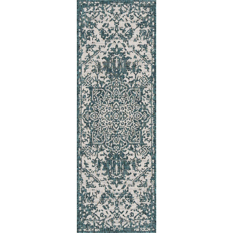 Outdoor Destiny Area Rug Blue Green Color, Runner 2' x 6'