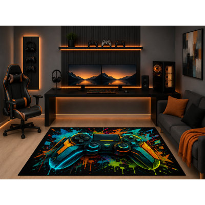 Tapis de jeu néon ultra léger 5 pi x 7 pi Cyberpunk Graffiti Gamer Room