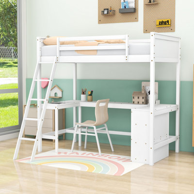 Lit mezzanine simple avec bureau, tablettes et garde-corps