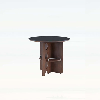 Medieval-style Sintered Stone Round Dining Table with Storage, Walnut MDF Legs, Ideal for Small Families and Modern Homes