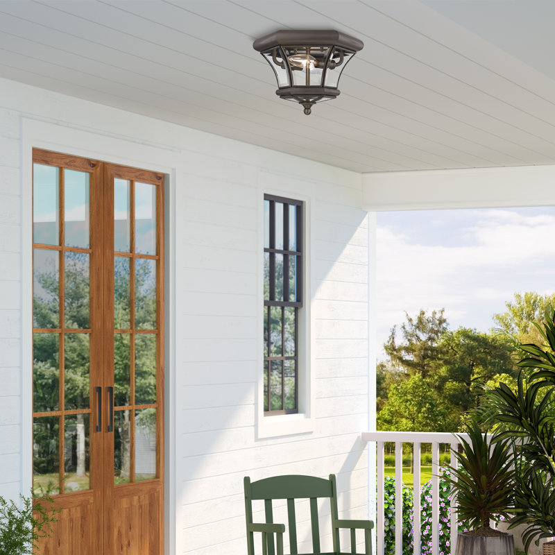 Dufton 2-Light Flush Mount, Bronze, 7" H x 10.5" W x 10.5" D
