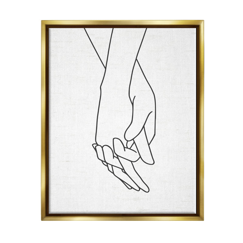 Romantiques mains dans la main, dessin d'un couple d'amoureux par lettré et doublé - reproduction de cadre flottant sur toile