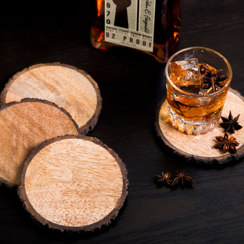 Wood Round 4 Piece Coaster Set