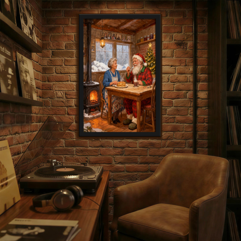 Noël père Noël et Mme Claus partageant le petit déjeuner