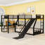 Lit superposé triple en L avec glissade, bureau et rangement en L-1291128266