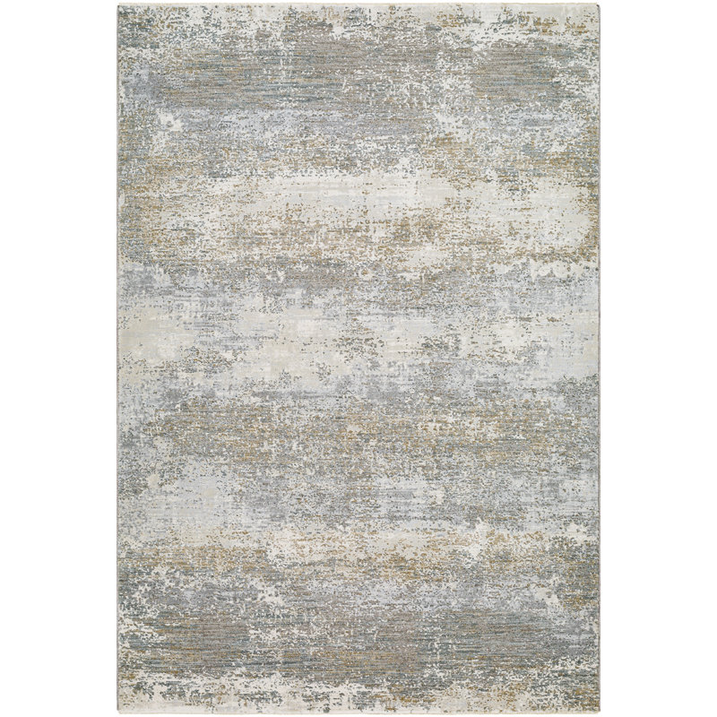 Tapis abstrait en polypropylène tissé à la machine en gris / beige, Rectangle 6 pi 7 po x 9 pi 6 po