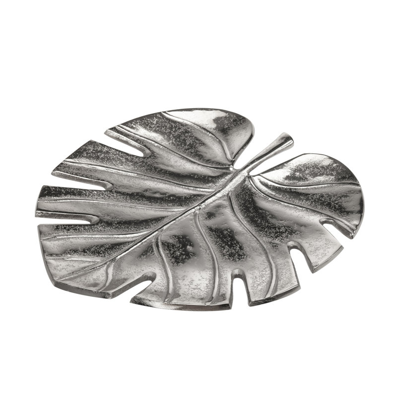 Monstera Leaf Metal Serving Tray, Silver