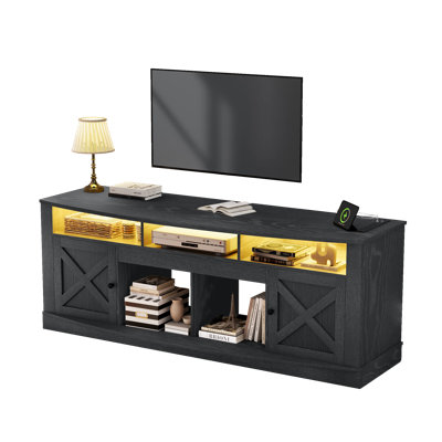 70" Farmhouse TV Stand, Modern Media TV Console Table With Timeless Barn Doors & Storage Cabinets by Ivy Bronx