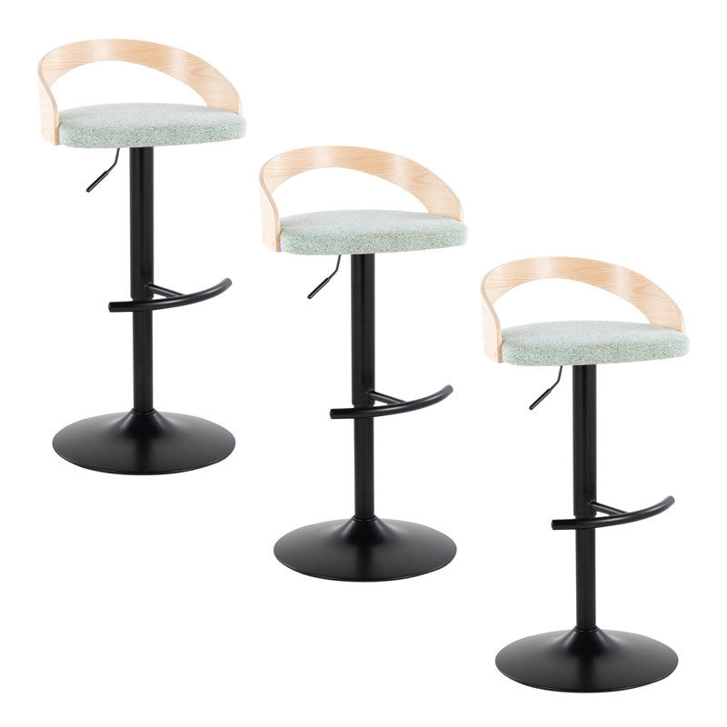 Tabouret de bar réglable avec pivot, Naturel/noir, Vert / tissu