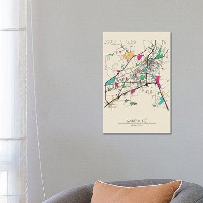 Santa Fe, New Mexico Map by Ayse Deniz Akerman - Wrapped Canvas Gallery-Wrapped Canvas Giclée