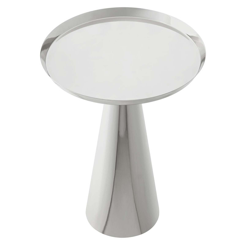 Nickel Round Metal Pedestal Side Table with Storage