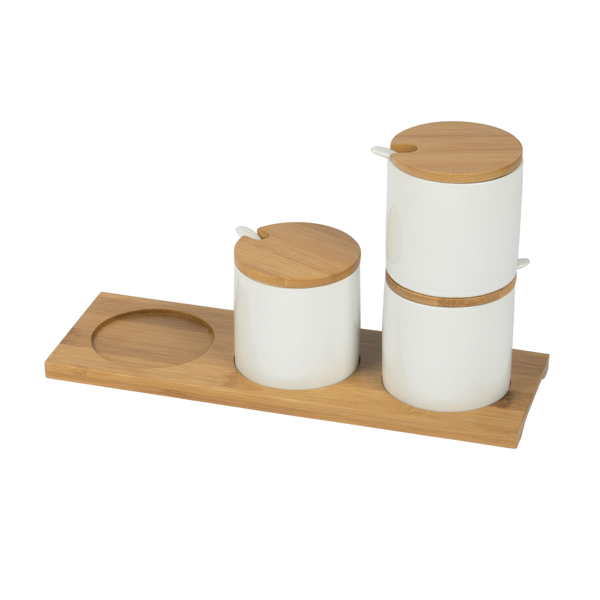 7-Pieces Spice Jar with Bamboo Tray and Lids, White Porcelain Jars &  Canisters