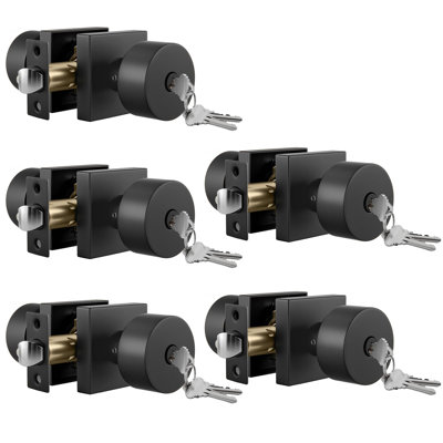 Keyed Entry Door Knobs, Doorknob with Lock and Key for Front Door, Matte Black Exterior Door Knobs for Office & Storage, Reversible & Secure, Interior or Exterior Use - 5 Pack