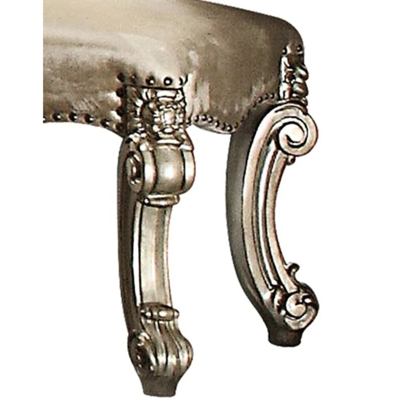 Siège de coiffeuse sophistiqué en tissu patine dorée et os raffiné avec base à volutes
