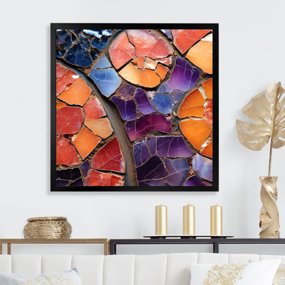 Orange et cristal mauve guérissant II - pierre géode, art mural