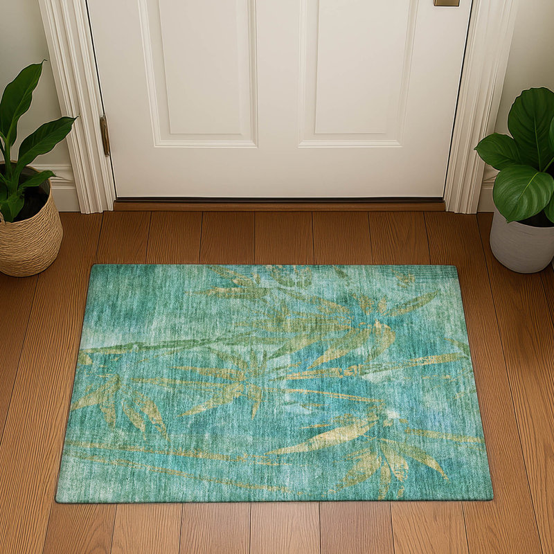 Premium Machine Washable Mayfield AMF2222 Botanical Rug, 1'8" x 2'6", Teal