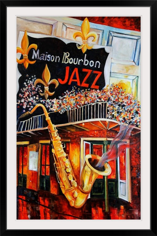 «Maison Bourbon» par Bebe, reproduction d'art, Cadre noir, H 26 po x l 20 po x P 1 po
