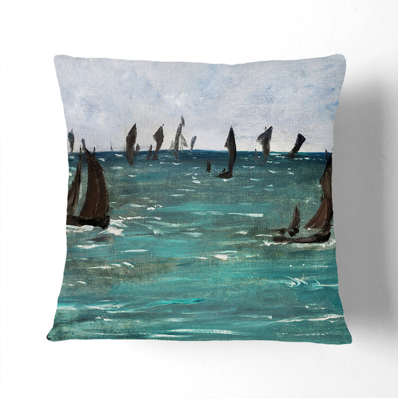 Boats At Berck-Sur-Mer Square Throw Cushion, 55cm H x 55cm W x 20cm D