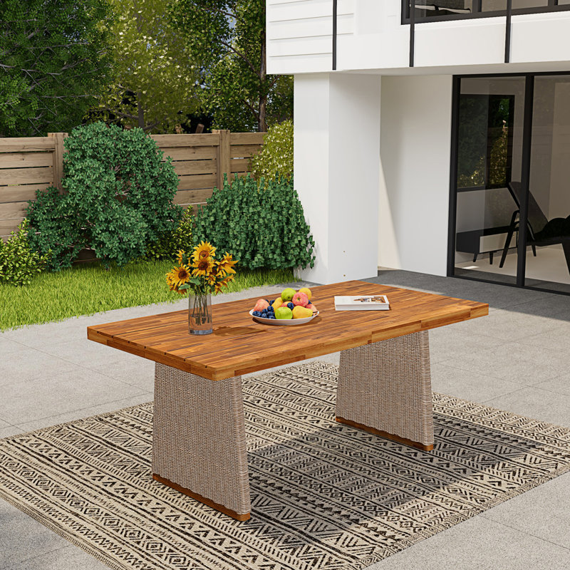 Table de salle à manger d'extérieur avec plateau à lattes, Brun