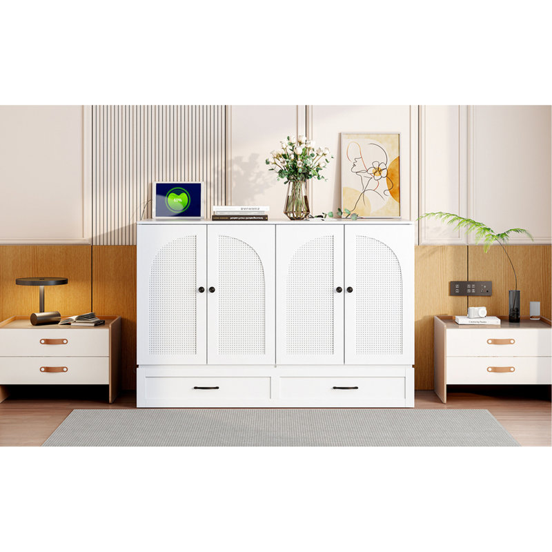 Lit double blanc avec plusieurs tiroirs de rangement – ​​Gain de place pour les petits appartements. Modèle pliable. Rangement pour oreillers, vêtements, etc. Finition soignée. Port de chargement. Montage facile. Dimensions : 191 cm (L) x 144 cm (l) x 105 cm (H) (tiroirs).